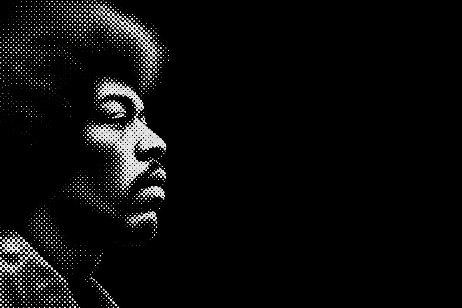 Jimi Hendrix siyah beyaz polka dots portresi