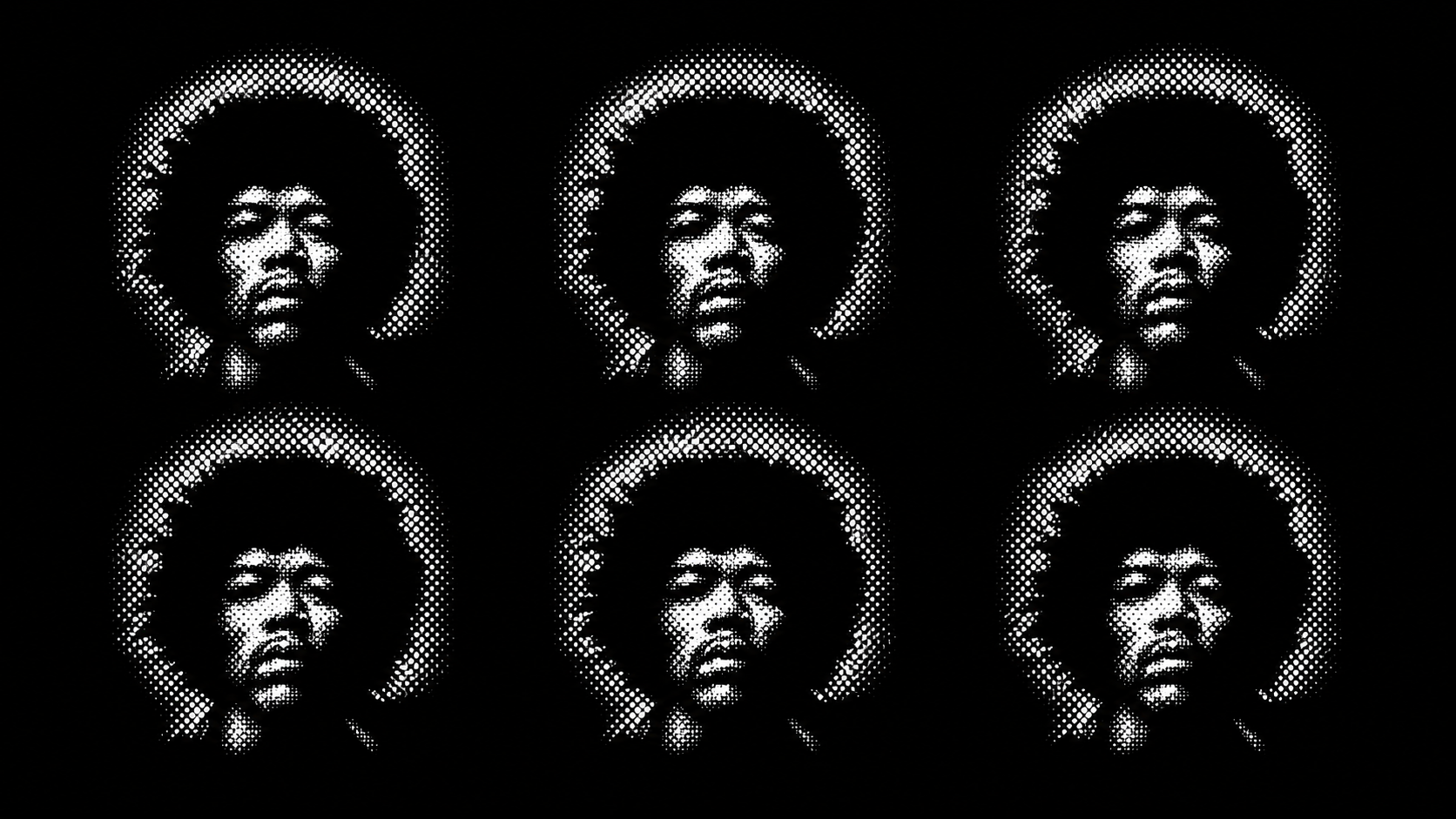 Bulanık noktalardan oluşan Jimi Hendrix portresi